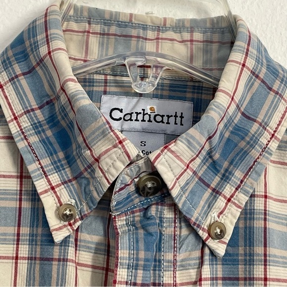 Carhartt shirt Men's S plaid collar Button down pocketed, Logo .100% Cotton - Picture 3 of 11